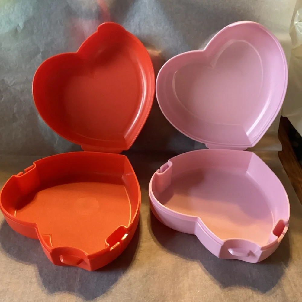 Tupperware Heart Cases - set of 2 in Hot Pepper and Pink Delight